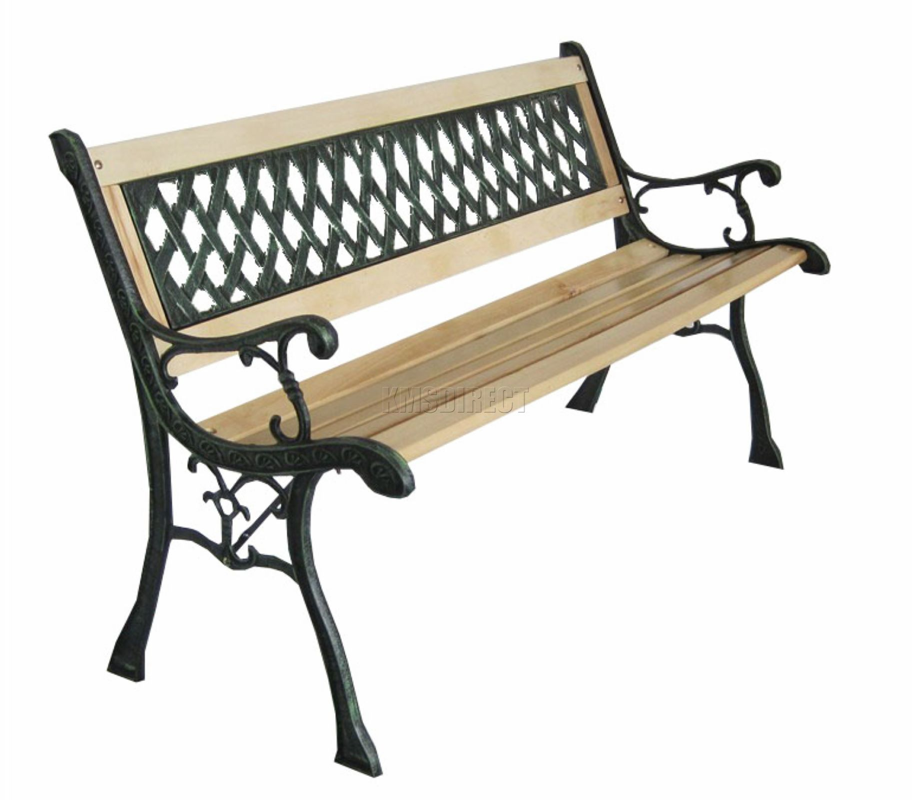 BIRCHTREE 3 Seater Outdoor Wooden Garden Bench Cast Iron Legs Park Seat Furnitur