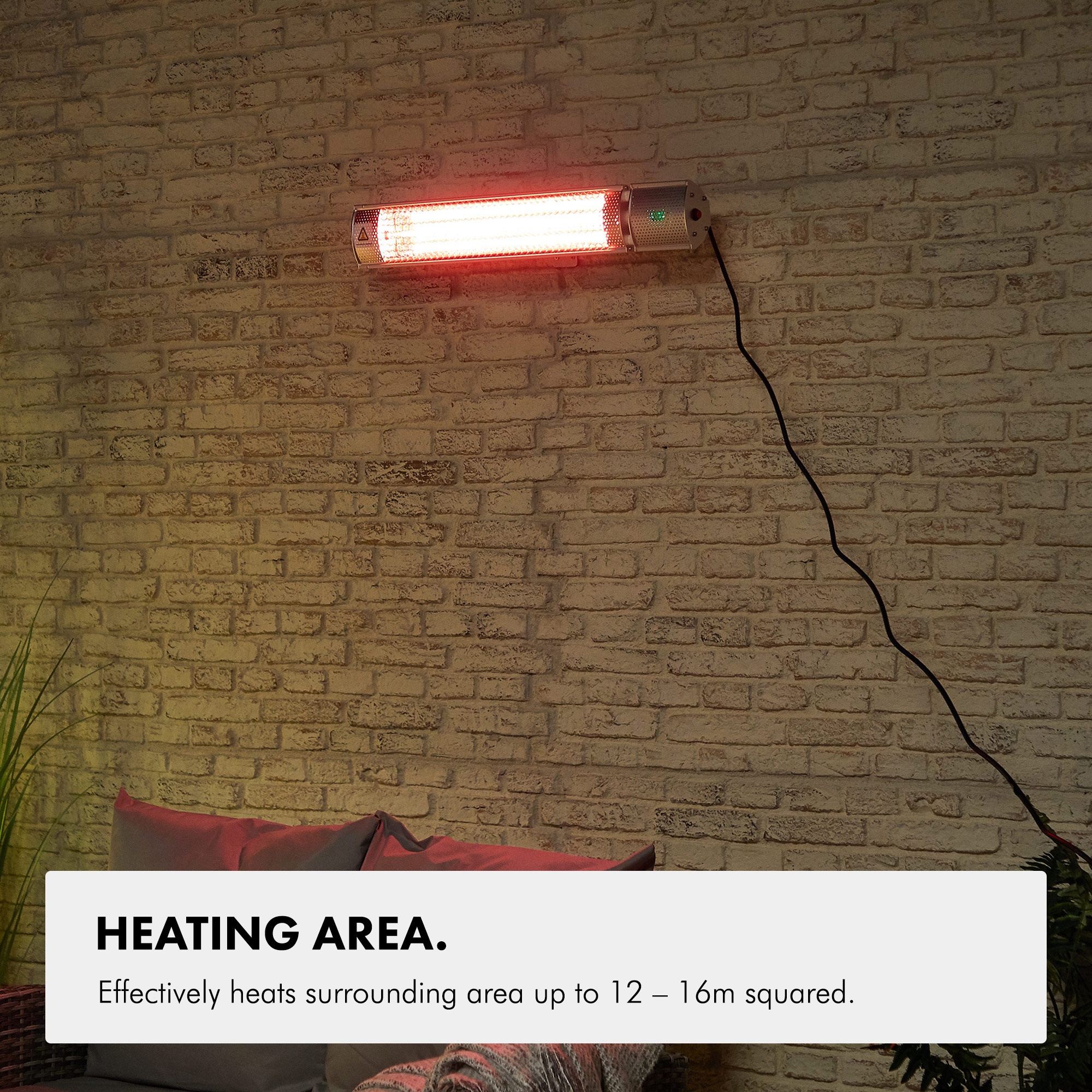 VonHaus Patio Heater Wall Mounted 2000W Electric Infrared Garden/Outdoor Warmer