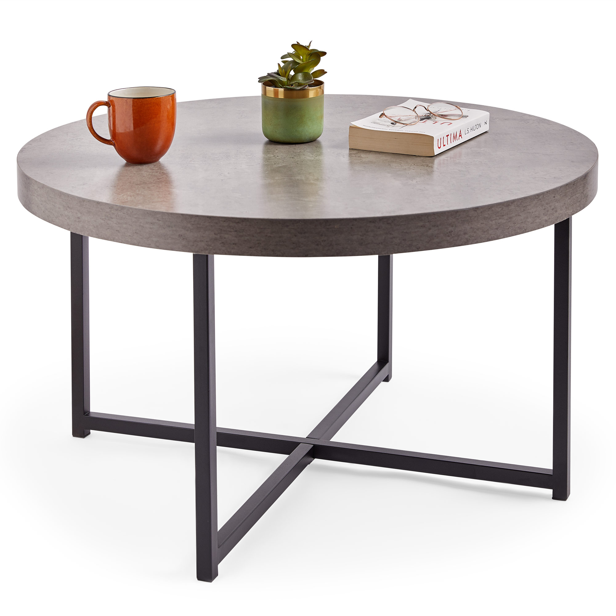 VonHaus Concrete-Look Coffee Table – Contemporary Style with Lightweight Metal-Effect Legs
