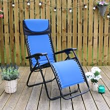 blue padded relaxer chair on patio space